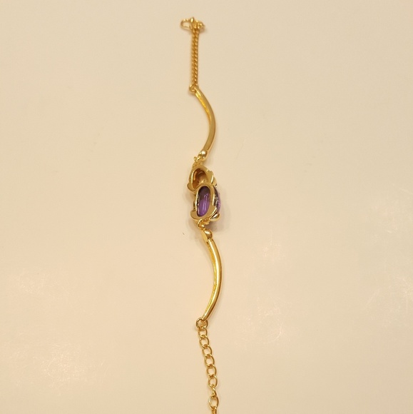 Gold plated bracelet  with purple stone. - Picture 3 of 6